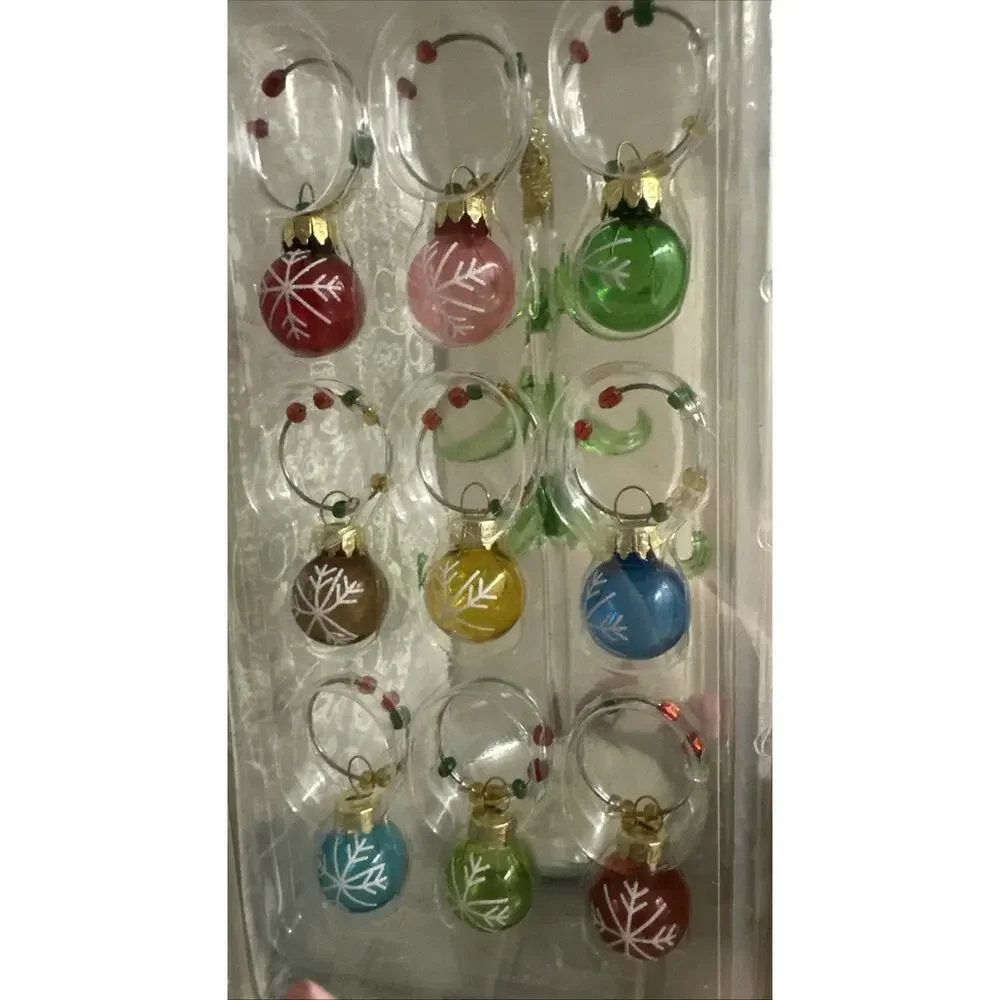 Crystal Handblown Glass Christmas Tree With Wine 9 Glass‎ Ornaments New In Box